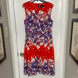 Adrianna Papell Red and Purple Floral Midi Dress